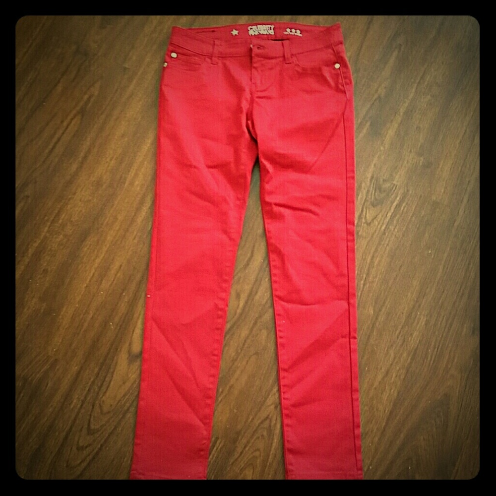 Bold red skinny jeans
