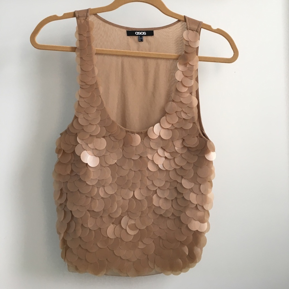 ASOS cropped large sequined top sheer back