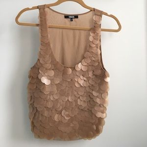 ASOS cropped large sequined top sheer back