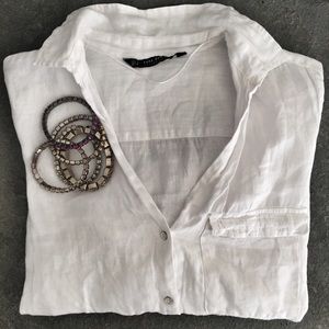 White Linen Button Down Top