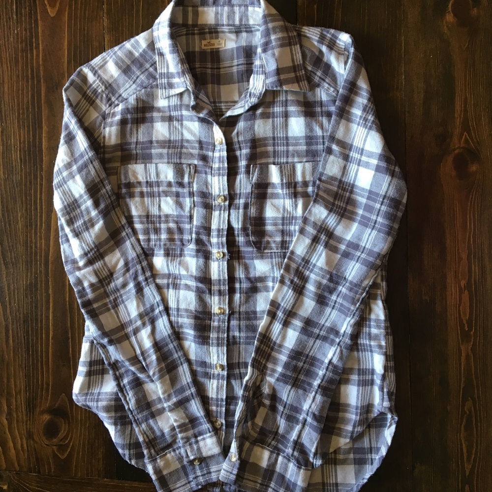 Hollister Grey/White Plaid Flannel Shirt
