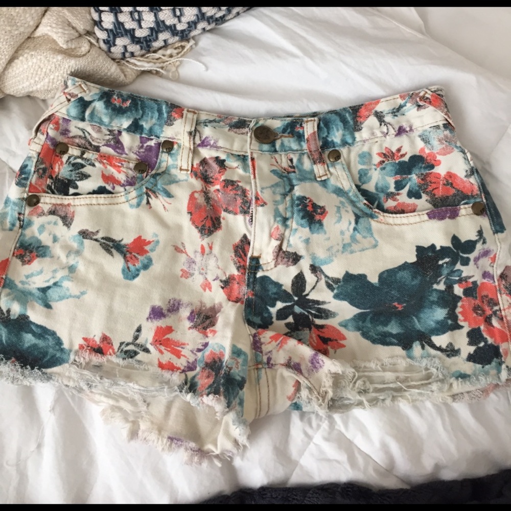 Free People Floral Cutoff Shorts