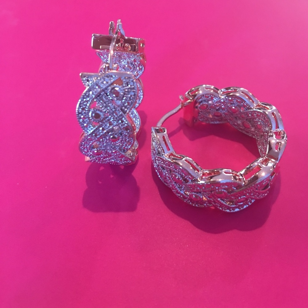 "Diamond" Accent &Rose Gold Braided Hoop Earrings
