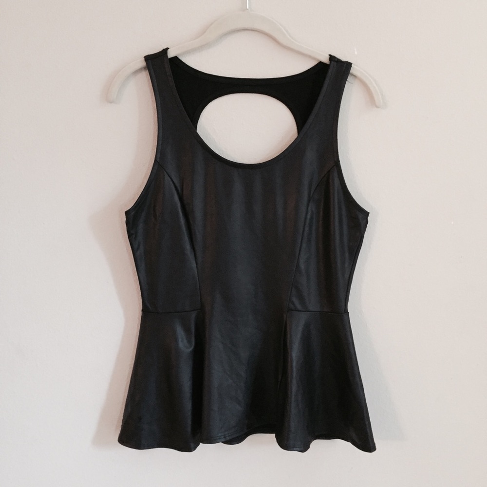 Faux Leather Peplum Top