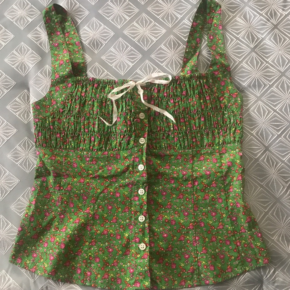 Ralph Lauren Green Pink Floral Peasant Tank 8 m s