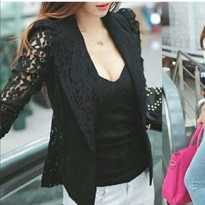 Black Blazer with Lace Detail