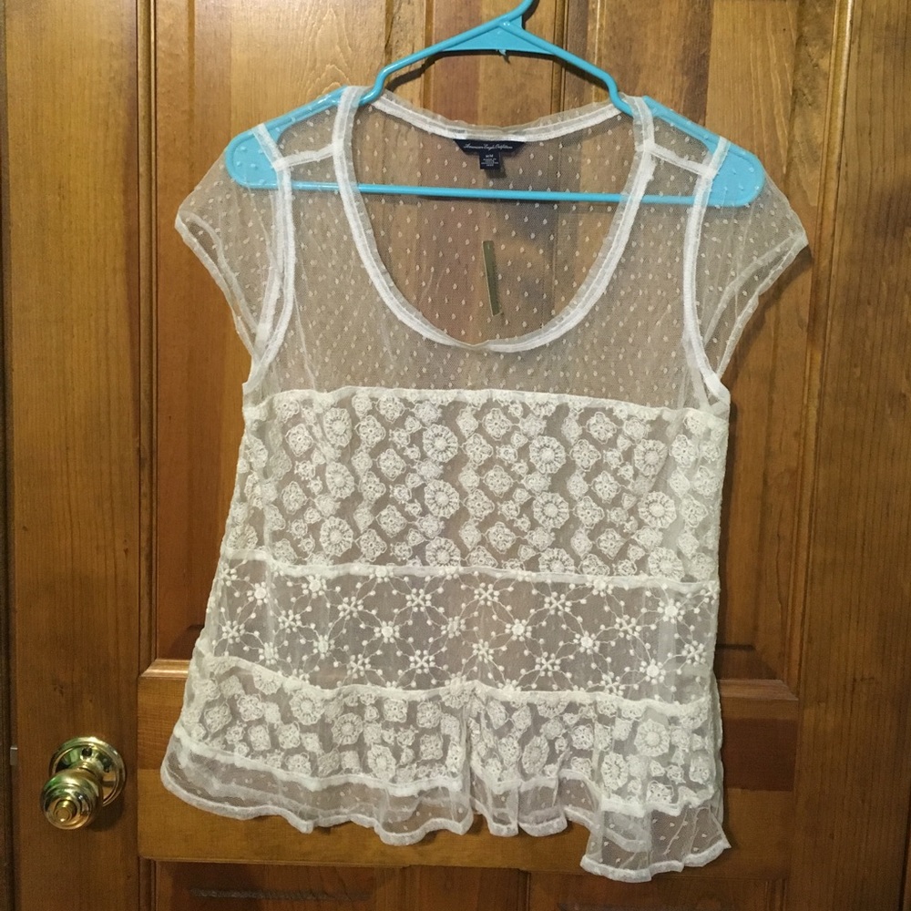 American eagle lace sheet blouse m new