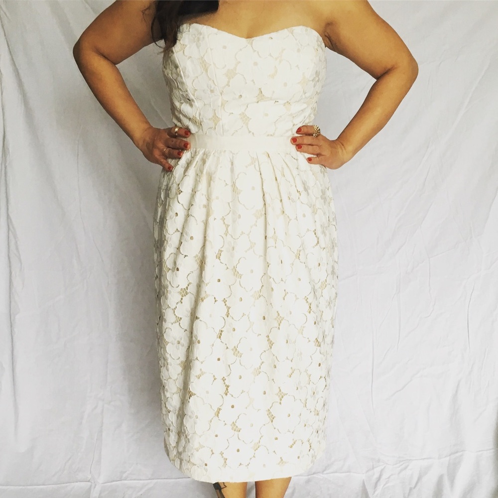 Lafayette 148 Floral Lace Strapless Dress