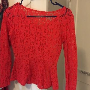 Red lace peplum top