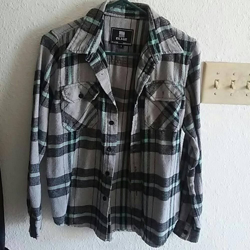 Girls black,white, gray and green button down