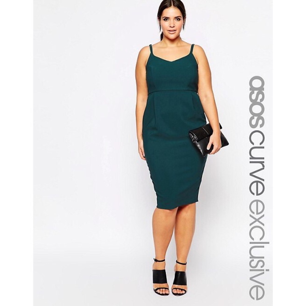 ASOS CURVE Forest Green Pencil Dress Midi Business