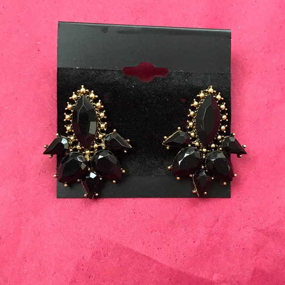 New Statement Earrings Black and Gold - Picture 1 of 3