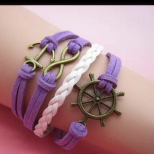 Bronze Anchor, Infinity, Purple & white bracelet