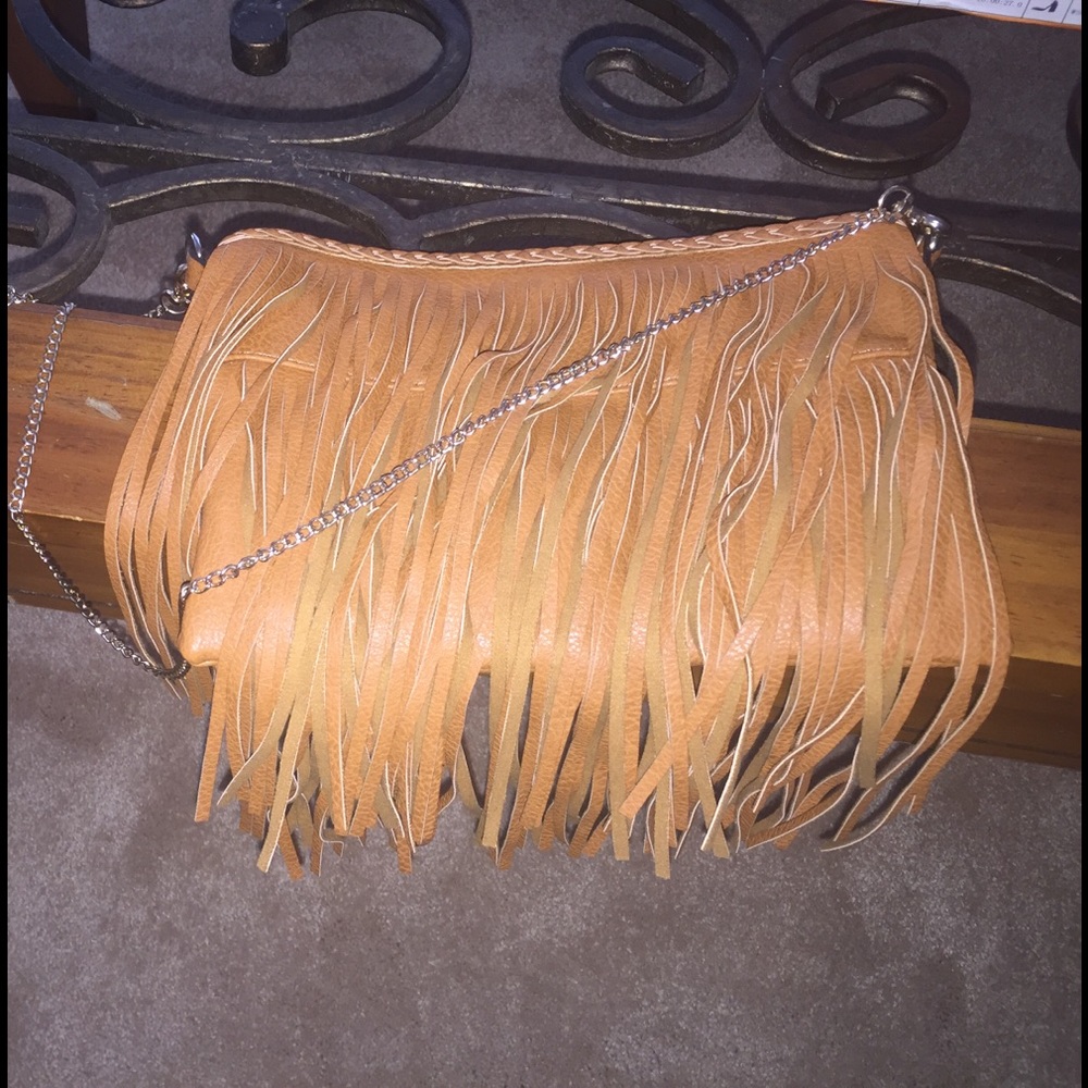 Cognac fringe clutch purse