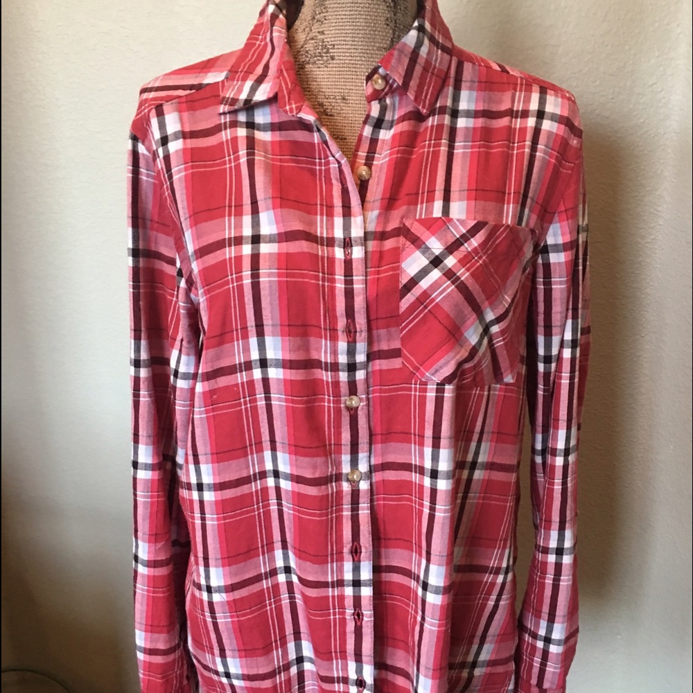 Girl Krazy soft red plaid boyfriend shirt xl