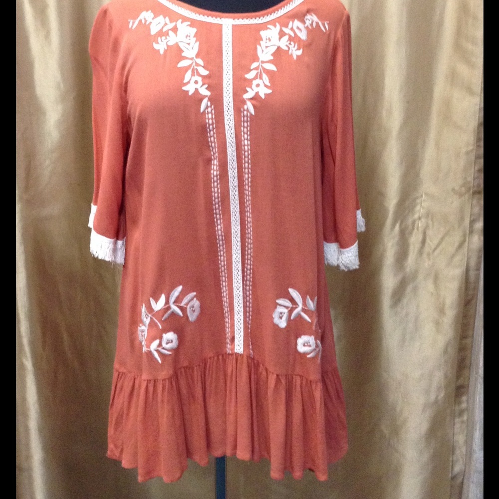b-Sharp Peach Tunic- lace detail- dress/top