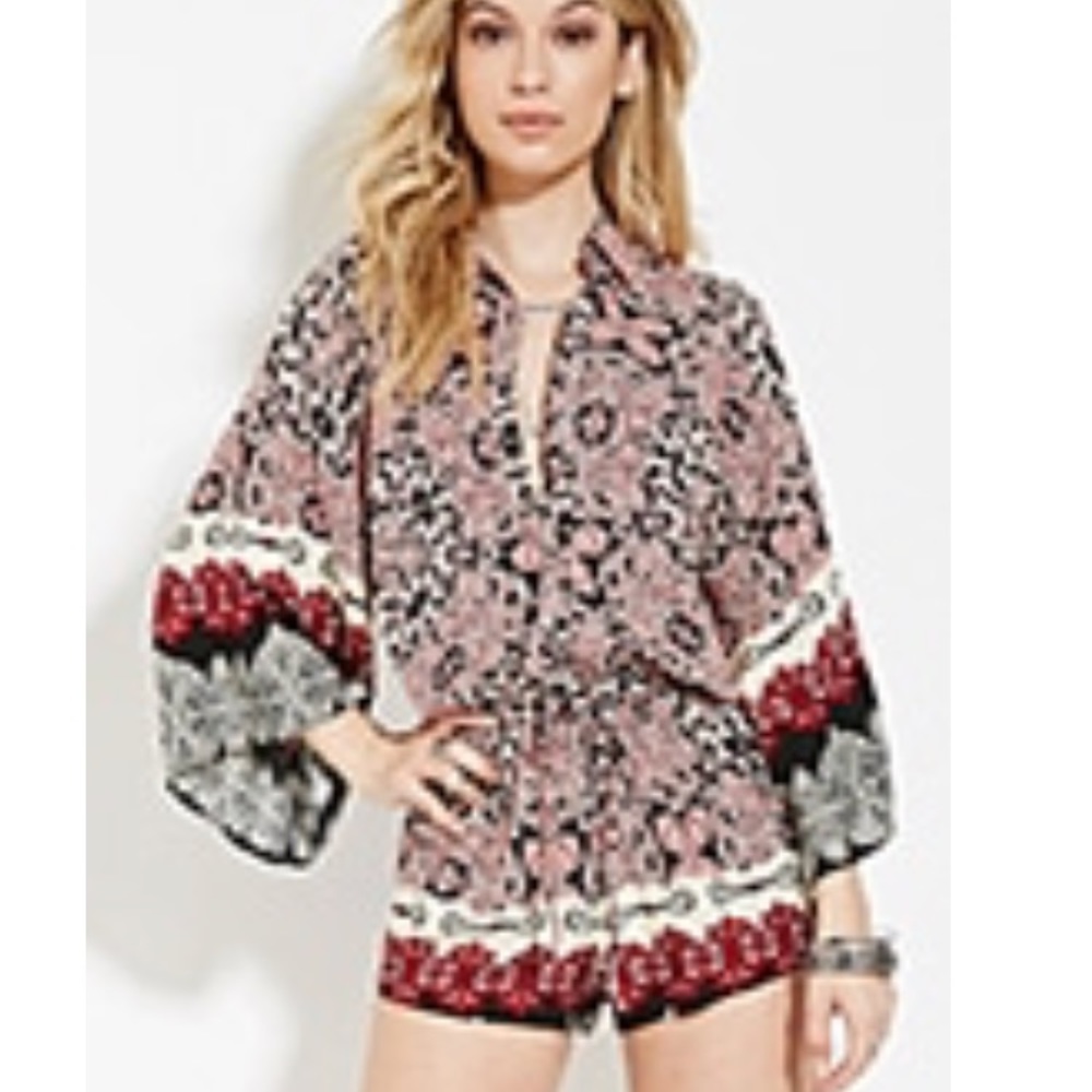 Forever 21 paisley 3/4 sleeve kimono romper NWT