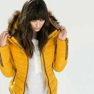 Zara yellow short anorak with hidden hood
