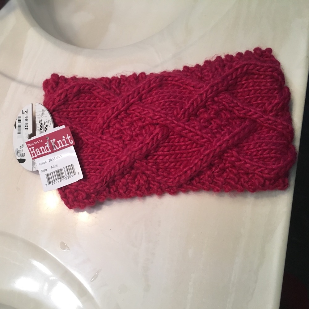 Hand knit headband pink crochet hat