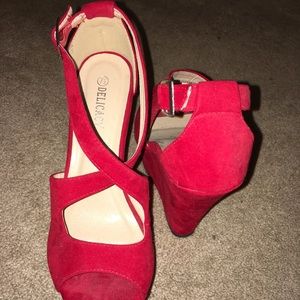 Red strappy open toed heals worn once