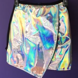 Asymmetrical Holographic Mini Skirt