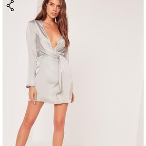 Missguided plunge satin wrap dress NWT
