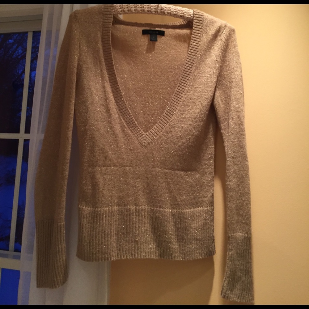 Express gold metallic v neck sweater