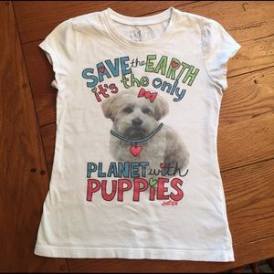 Girls JUSTICE Tshirt. Save the Earth with puppy.