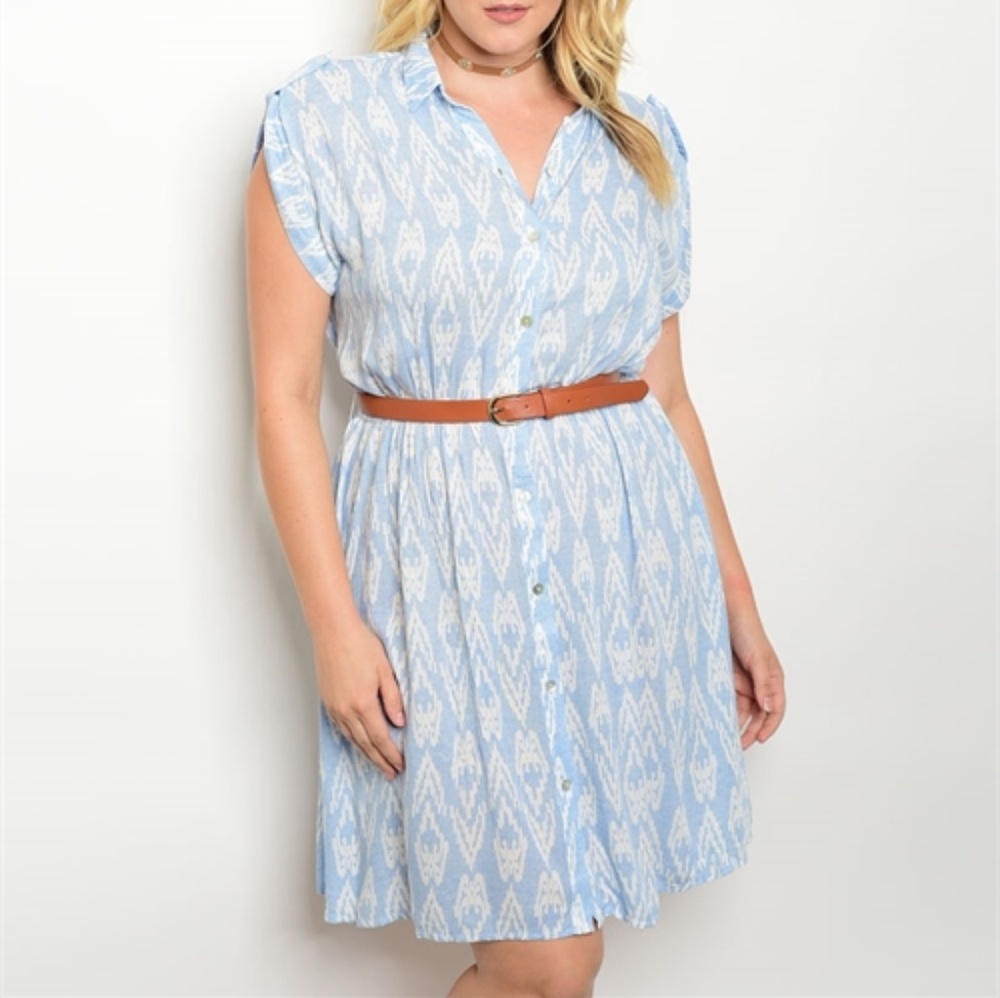 SOLD Plus size blue and white dress with belt