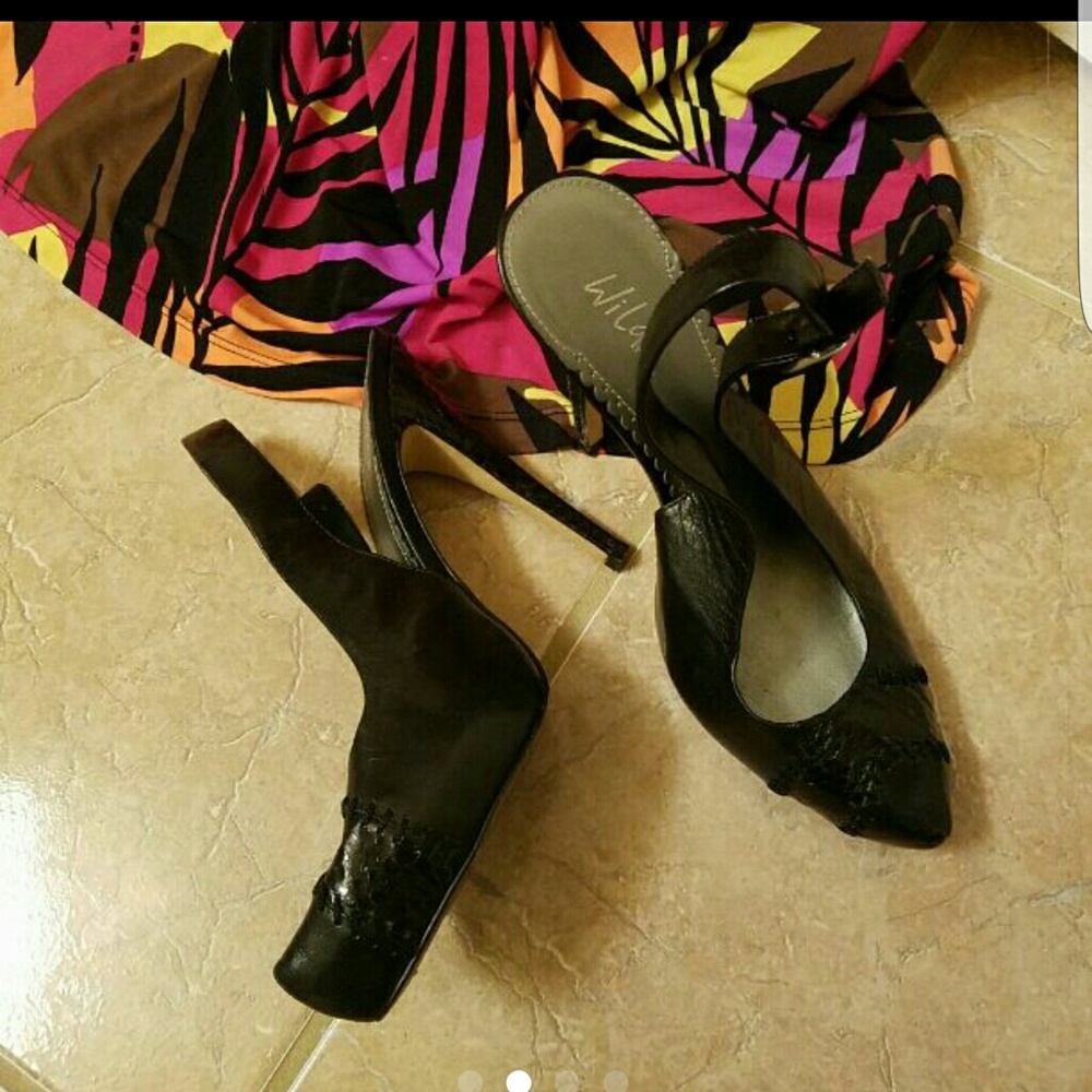 Black leather slingbacks