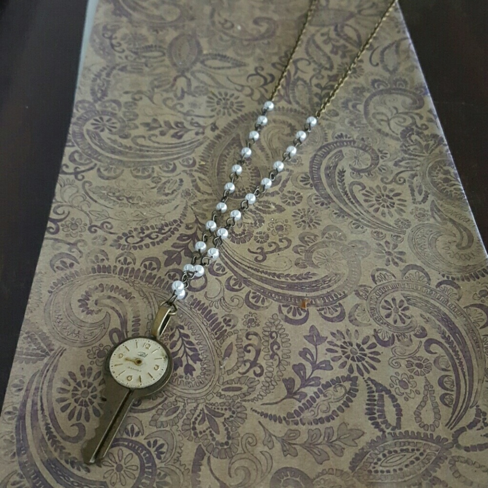 Vintage clock key today necklace