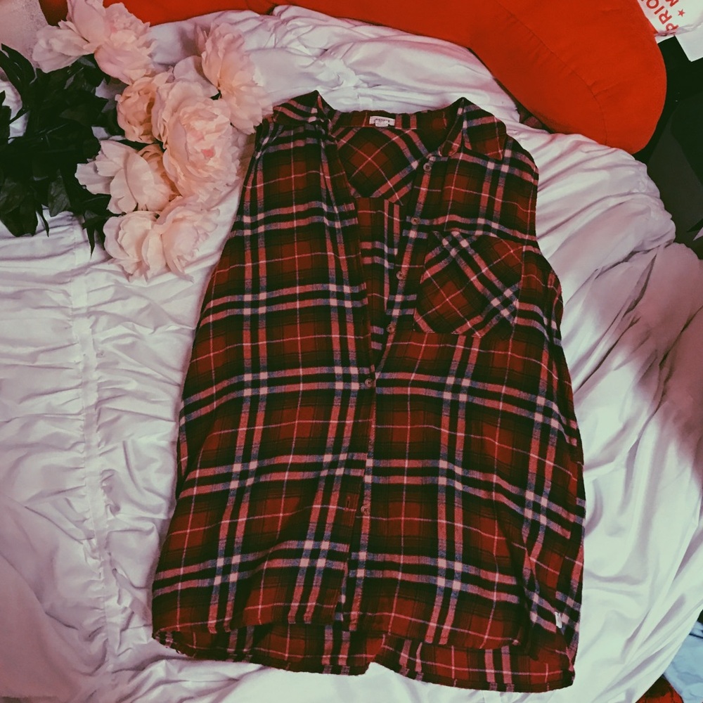 Red white and blue plaid tank top.