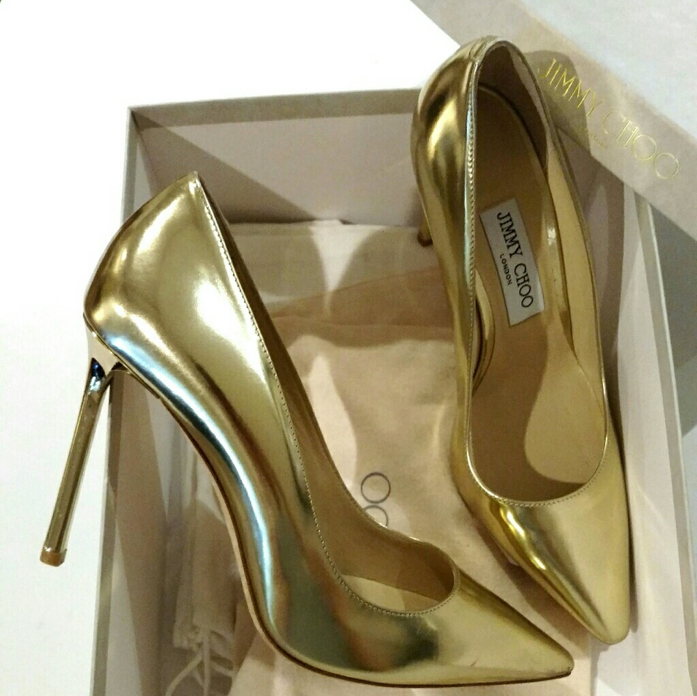 ❌SOLD❌ JIMMY CHOO Leather Romy Gold Pumps - Picture 3 of 8