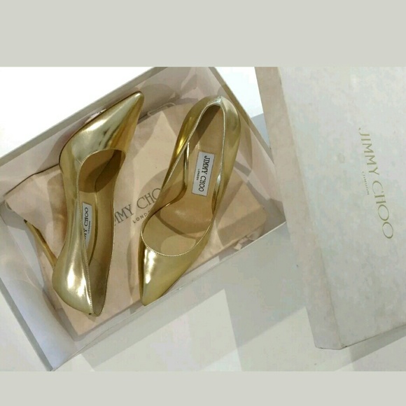 ❌SOLD❌ JIMMY CHOO Leather Romy Gold Pumps - Picture 8 of 8