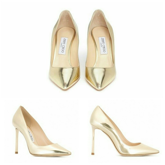 ❌SOLD❌ JIMMY CHOO Leather Romy Gold Pumps - Picture 2 of 8