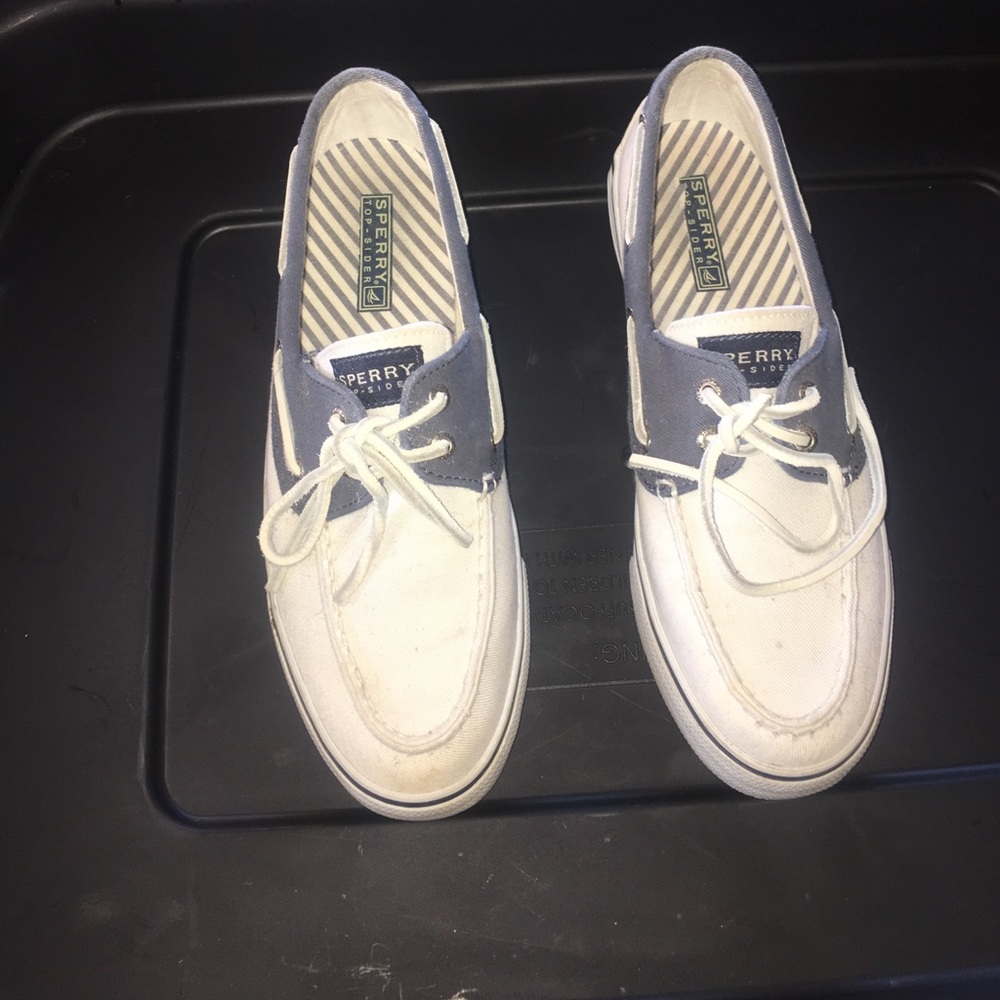 White & blue sperrys