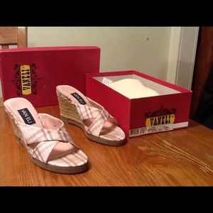 Vaneli Halet PINK/TAN/LIGHT BLUE Plaid Wedge