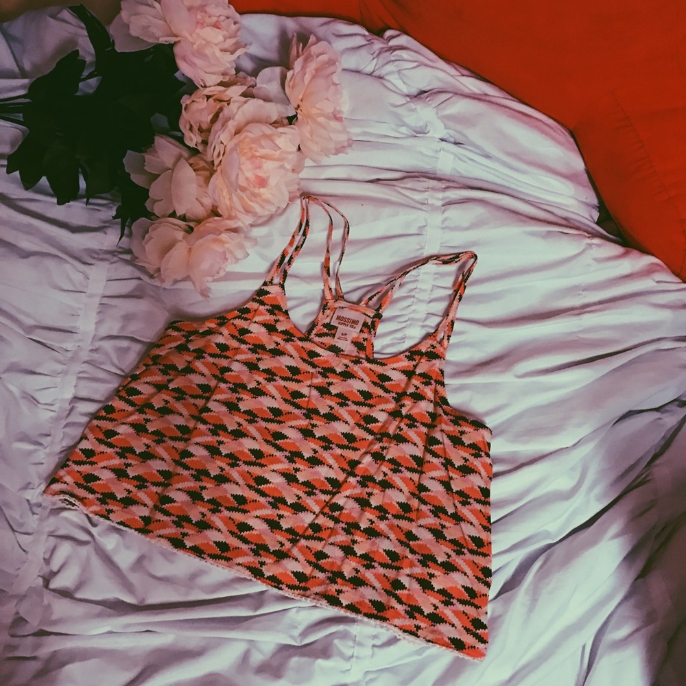 Orange purple and yellow crop top.