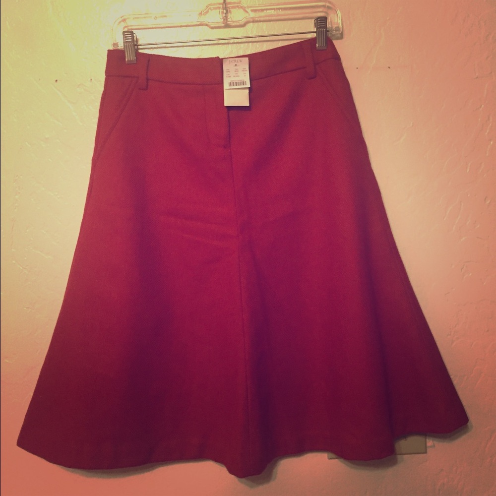 J Crew red herringbone wool knee-length skirt