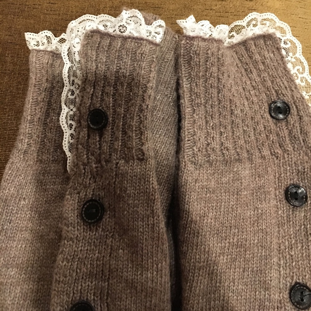 New wool boot socks with beige lace detail on top