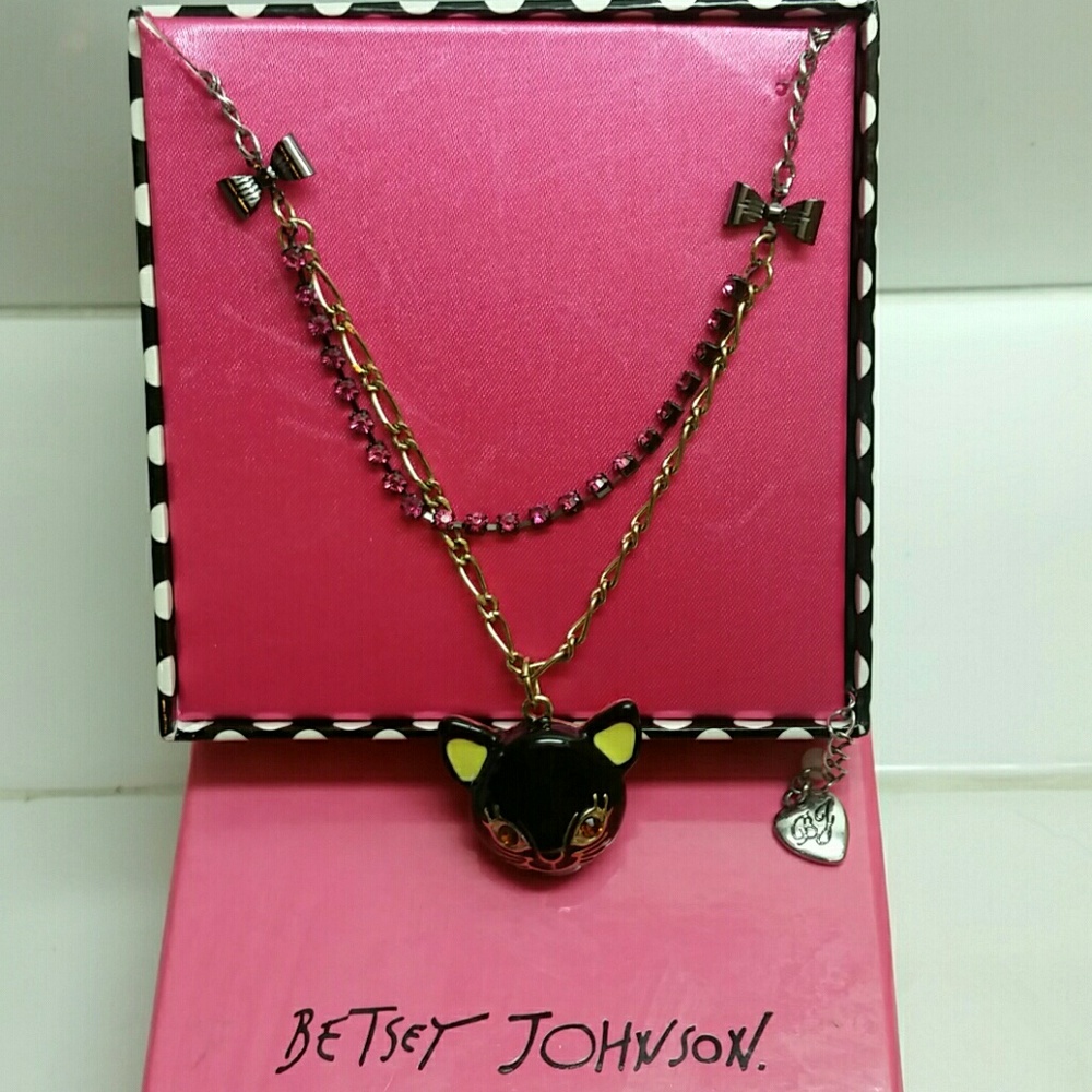 Betsy Johnson Black Kitty Necklace