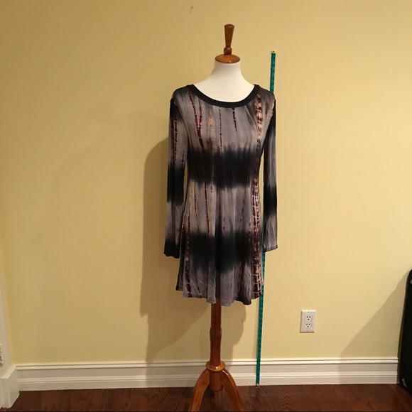 Sale❌Black Tie Dye Mini Dress Open Back w sleeves - Picture 3 of 5