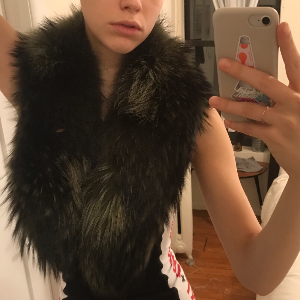 Dark green GENUINE FOX FUR collar/ scarf
