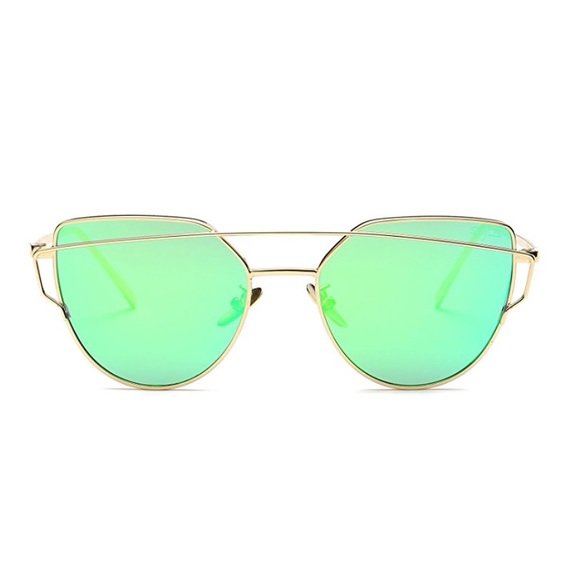 GOLD AND LIGHT GREEN CAT EYE SUNGLASSES - Picture 1 of 2