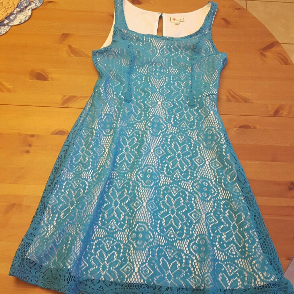 Crochet lace blue skater dress