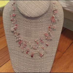Pink /white gem necklace, 16 inches thread chain