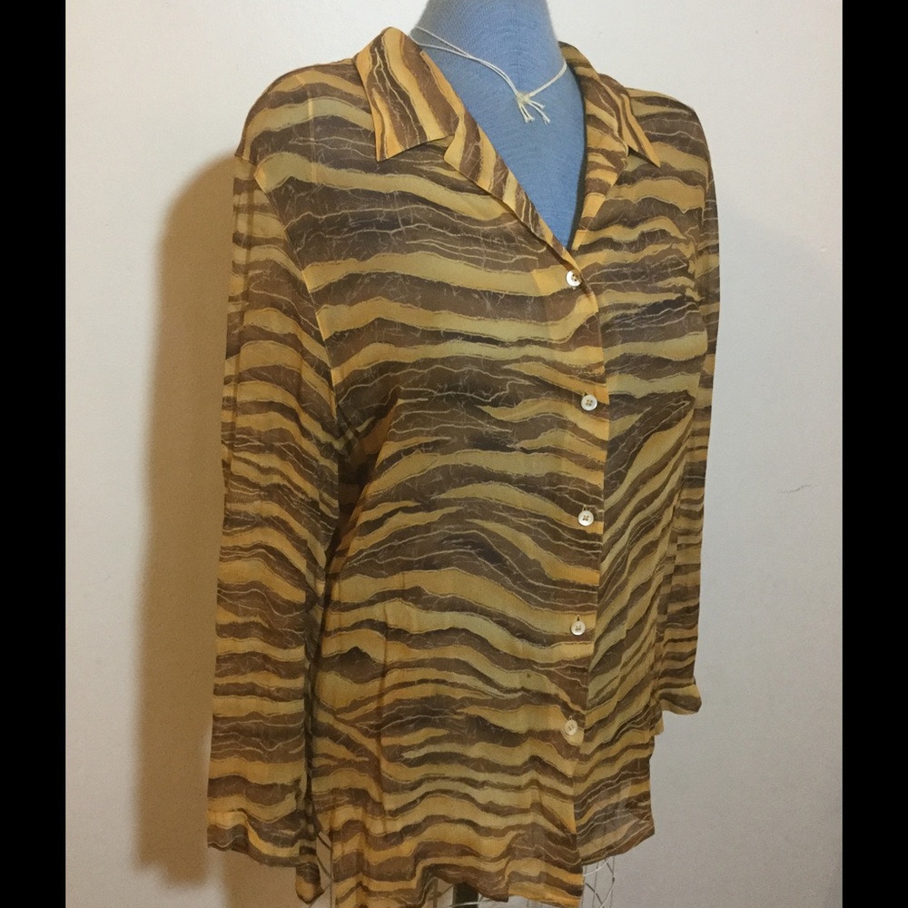 Sheer Long Sleeve Blouse, by LAUREL,  100% Silk