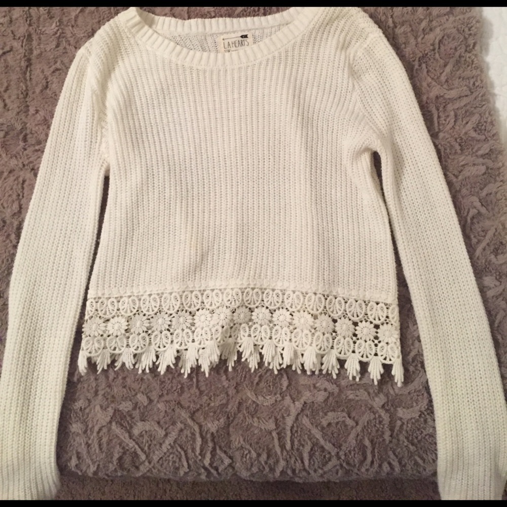 PacSun LA Hearts Crop Crochet Lace Hem Sweater