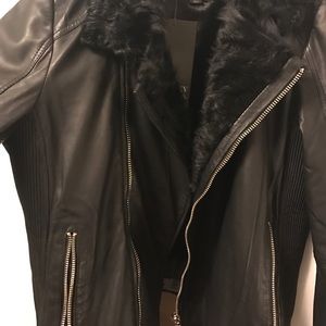 Leather Black Moto Jacket Shearling Badgley XL NWT