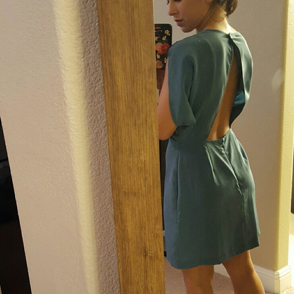 BCBG open back teal short sleeve dress